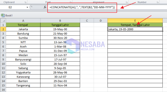 Cara Memisahkan Tempat dan Tanggal Lahir di Excel dengan Rumus