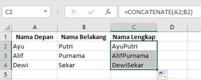 Membuat Rumus Concatenate di Excel untuk Menggabungkan Teks