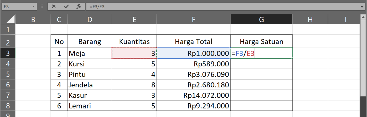 Rumus MOD Excel untuk mendapatkan sisa pembagian