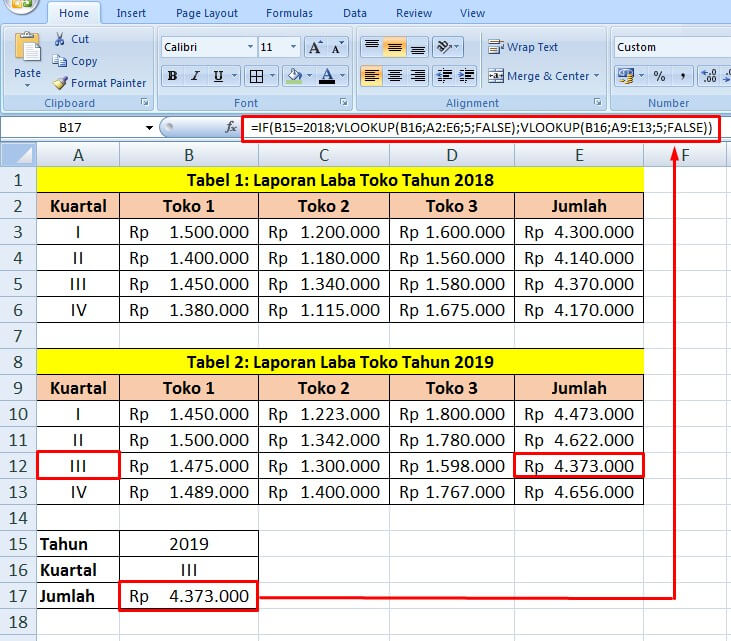 Rumus vlookup dengan dua tabel di excel