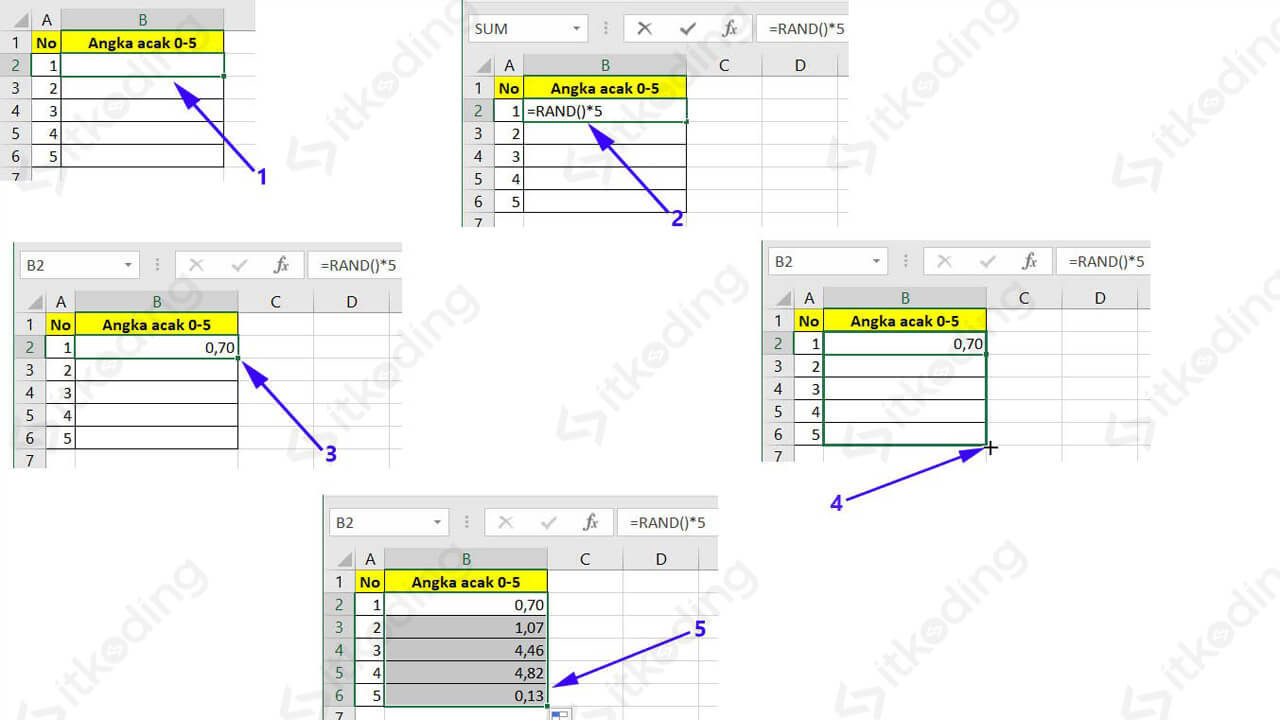 Membuat angka acak di excel dengan fungsi rand dan randbetween