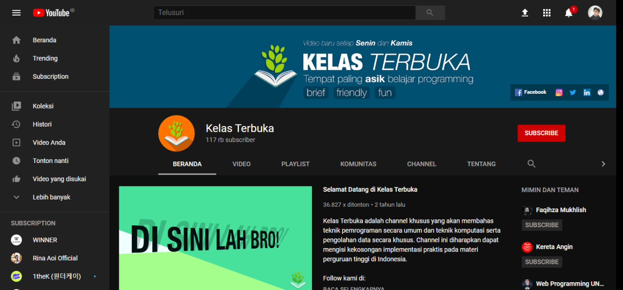 Channel YouTube programming Indonesia terbaik