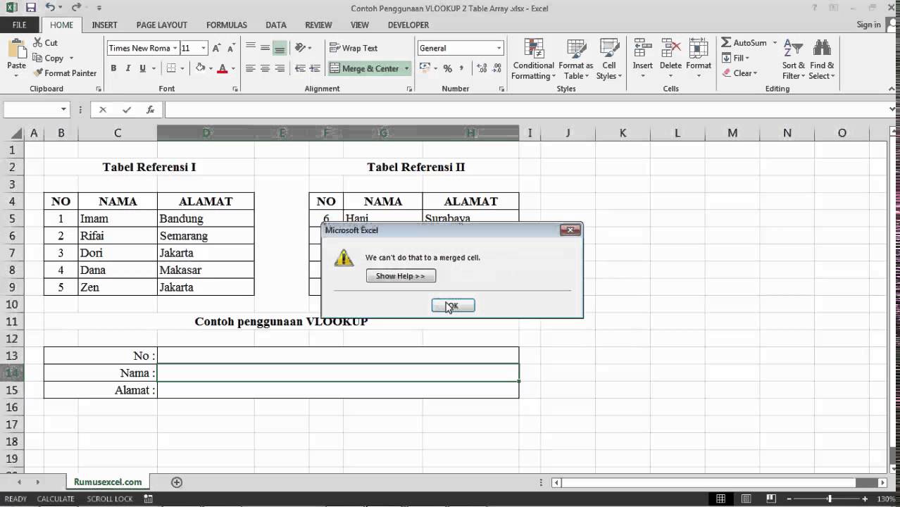 Vlookup rumus pencarian dua dummy tabel contoh