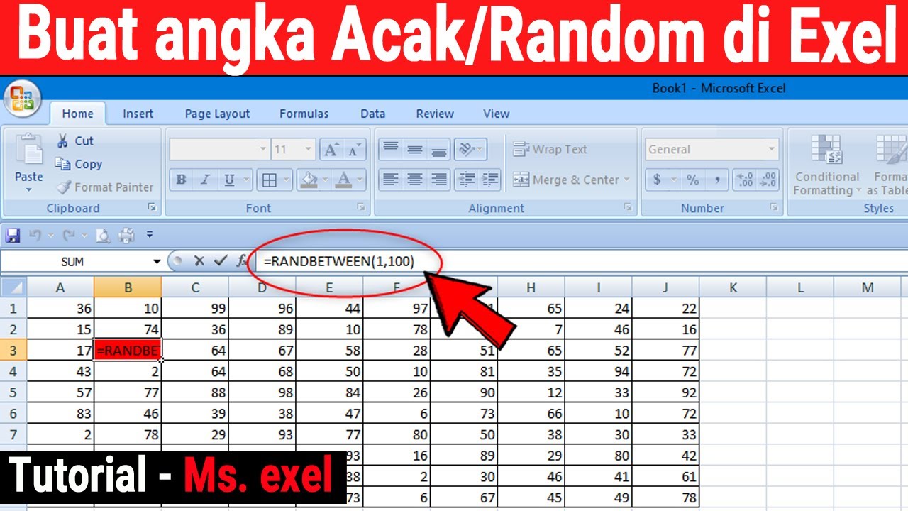 Membuat angka acak di excel dengan fungsi rand dan randbetween