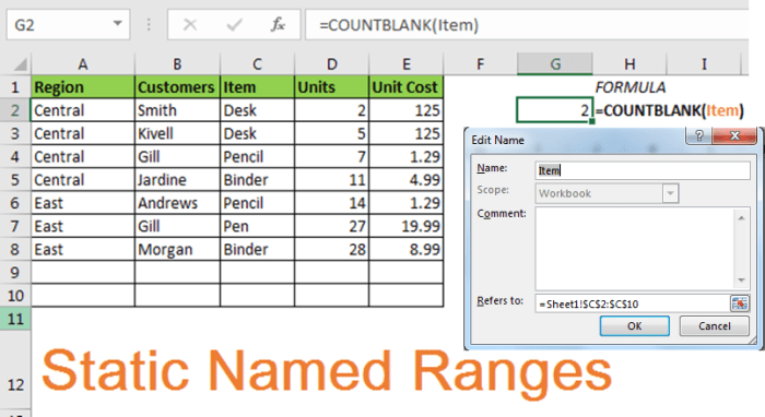 Cara membuat nama range dinamis di excel