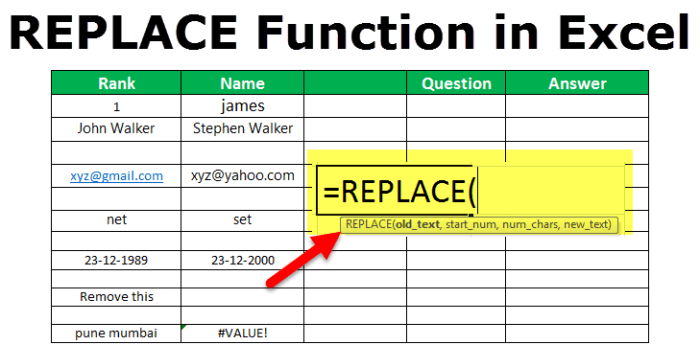 Menggunakan fungsi REPLACE dan SUBSTITUTE untuk mengganti teks di Excel