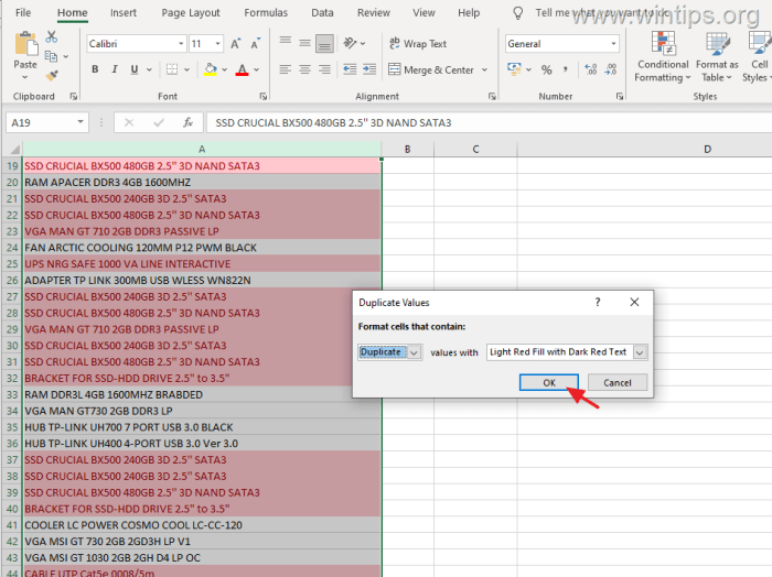 Rumus excel untuk menghilangkan data sama